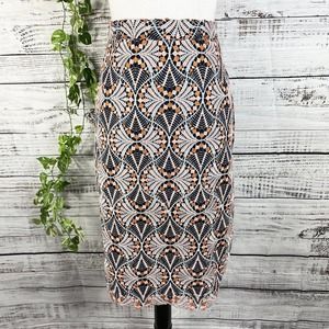 Moulinette Soeurs Anthropologie Skirt sz 6 Pink Blue Lace Pencil Knee Wedding